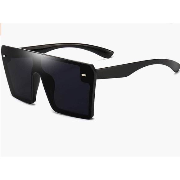 Shiny Black Square Oversized Sunglasses Rectangular Rimless Mirror Sunglasses - Picture 7 of 8